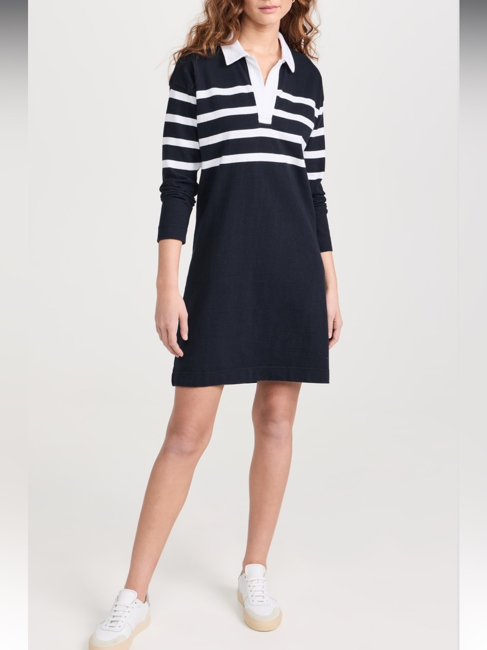 Faherty rugby jersey striped long sleeve dress navy white size medium